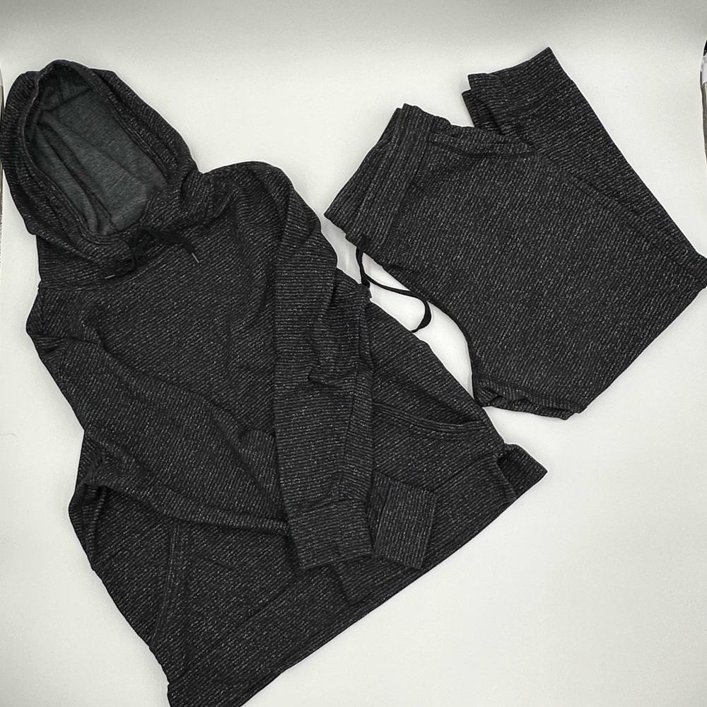 Champion Hoodie and Sweat Pants Size Large Grey and Black Sweatsuit Pajamas